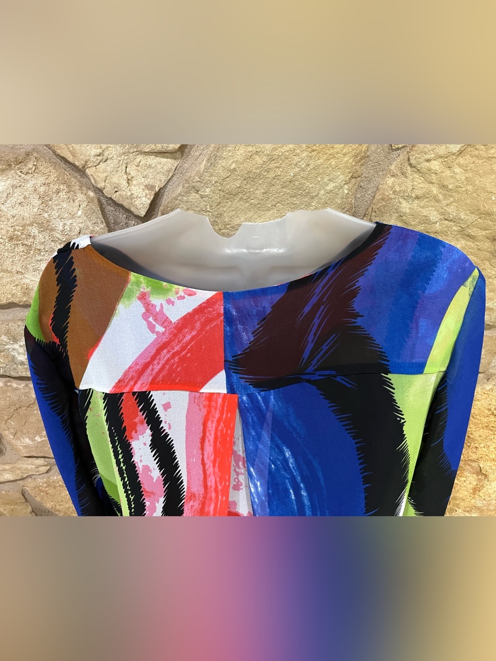 Ali Miles Colorful Artsy Light Flowy Lined Blouse Women Large Semi Sheer Sleeves - Picture 14 of 15